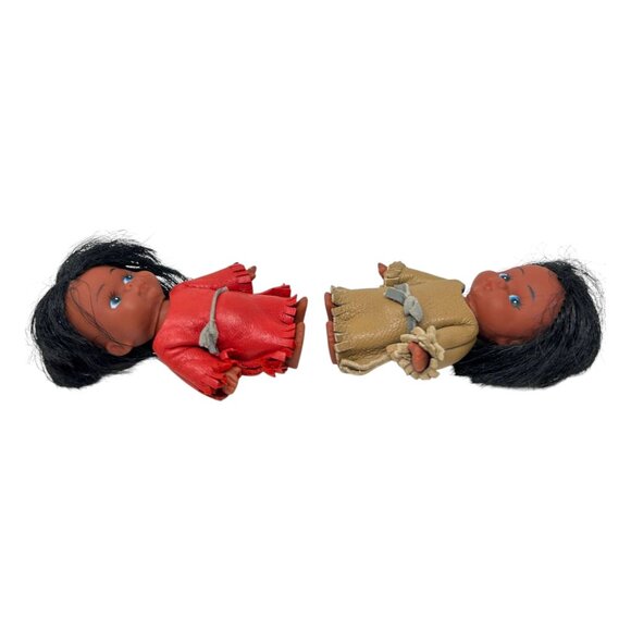 Vintage Carlson Dolls Native American Set Of 2 In Leather Outfits Black Hair - Picture 9 of 12